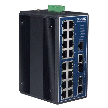 16 Fast Ethernet + 2 Gigabit Combo Ports Industrial Managed GbE Switch