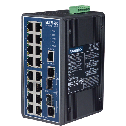 16 Fast Ethernet + 2 Gigabit Combo Ports Industrial Managed GbE Switch