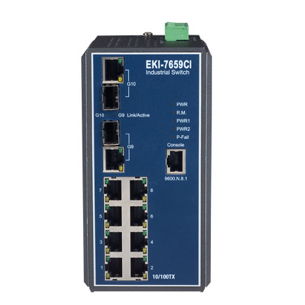 8 Fast Ethernet + 2 Gigabit-port Industrial Managed GbE Switch (wide temperature)